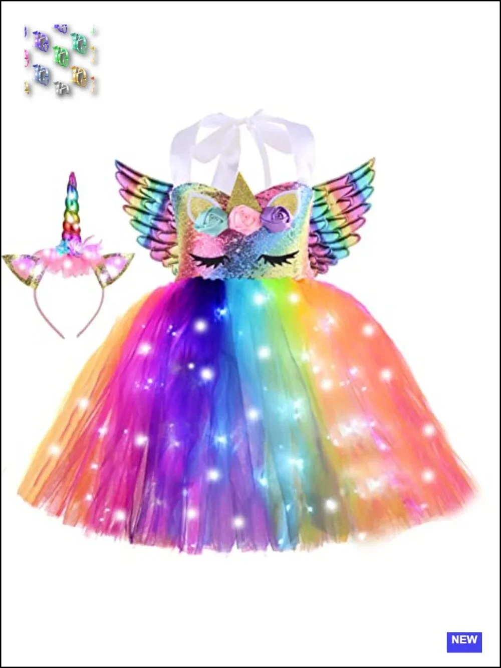 Light Up Unicorn Costume for Girls Tutu Dress with Headband Wings Halloween